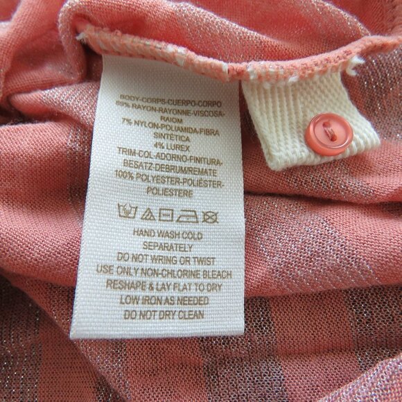 FREE PEOPLE Peach Metallic Striped V-Neck Henley Top - Size S - Picture 16 of 16